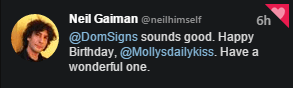 neil gaiman tweet for Molly's Birthday