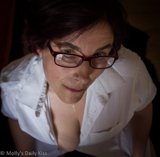 Molly in glasses and cum for double take